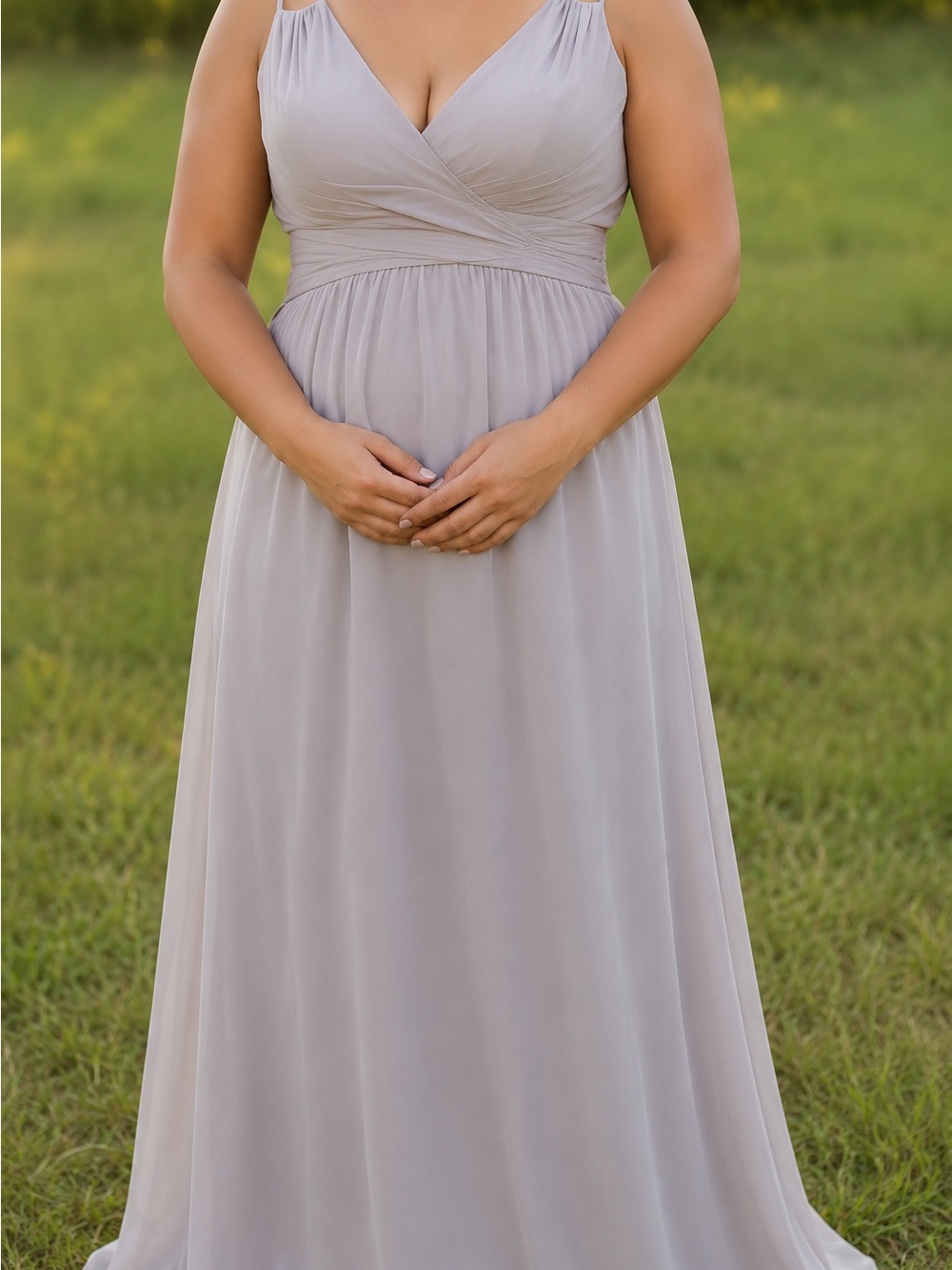 Elegant Taupe V-Neck Chiffon Maxi Dress